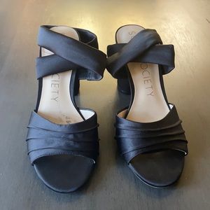 Black Block Heels, Formal, 3.5 inch Heel, Black Pumps, Open Toe Pumps